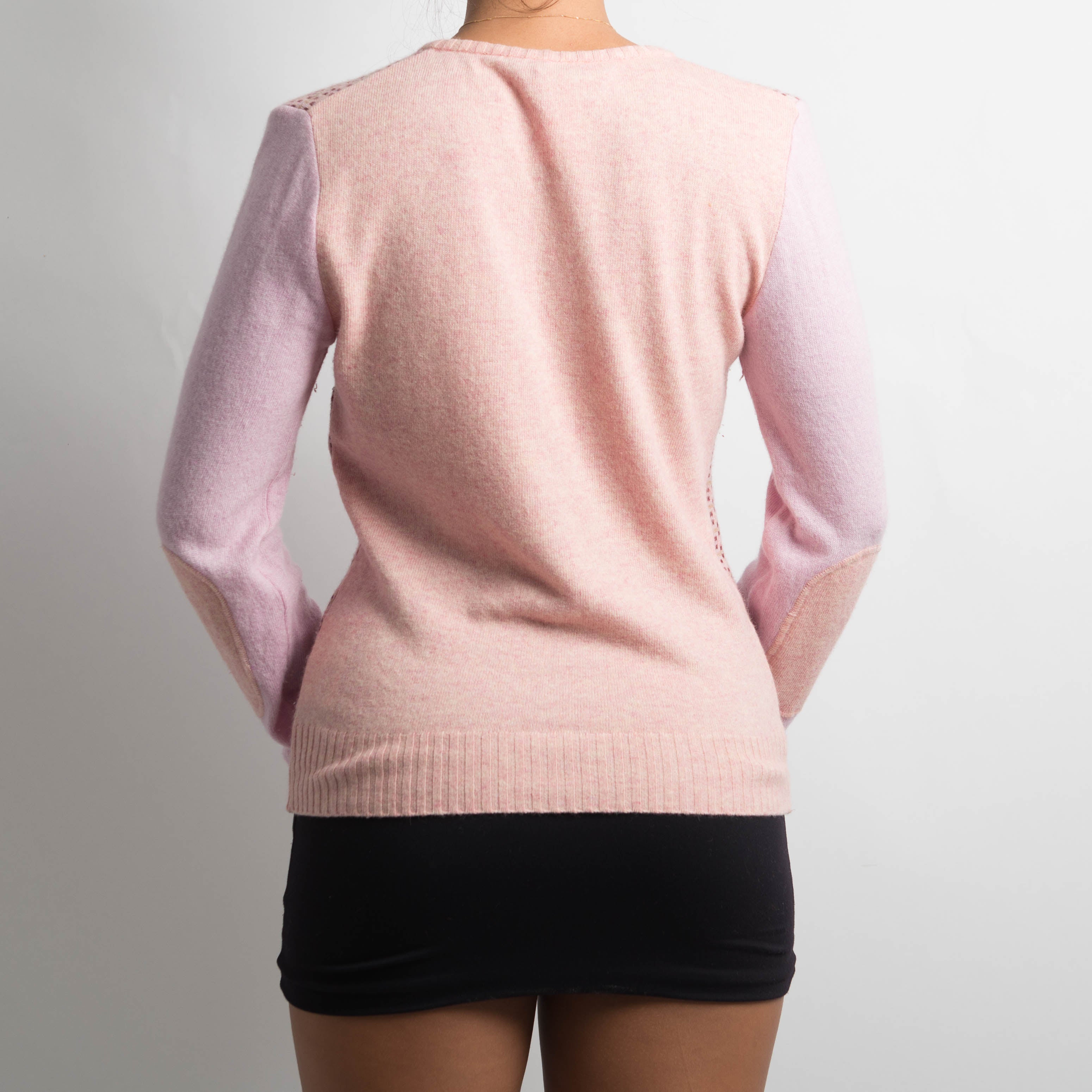 PINK PATTERNED V NECK KNIT