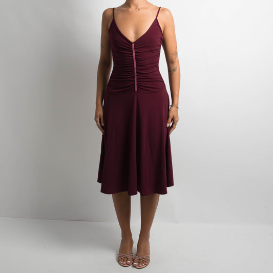 PLUM STRETCH MIDI DRESS