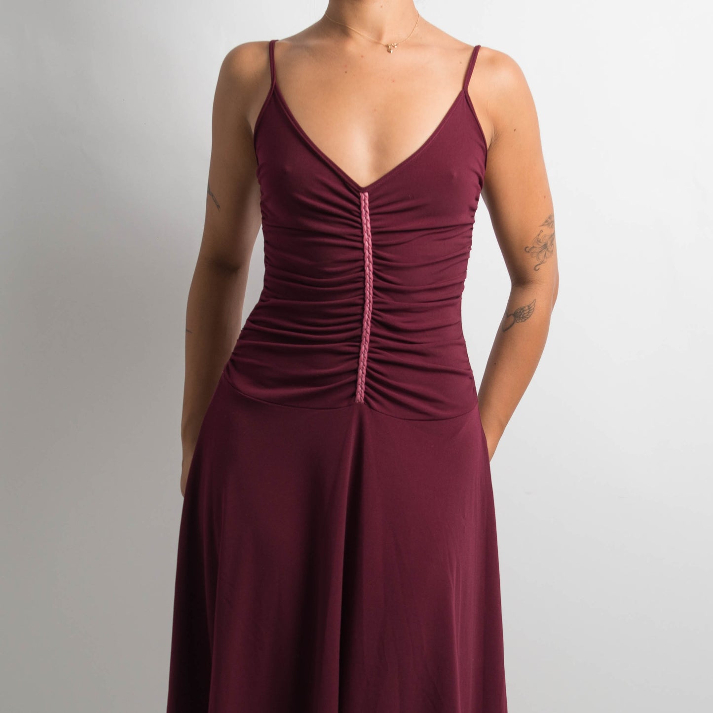 PLUM STRETCH MIDI DRESS