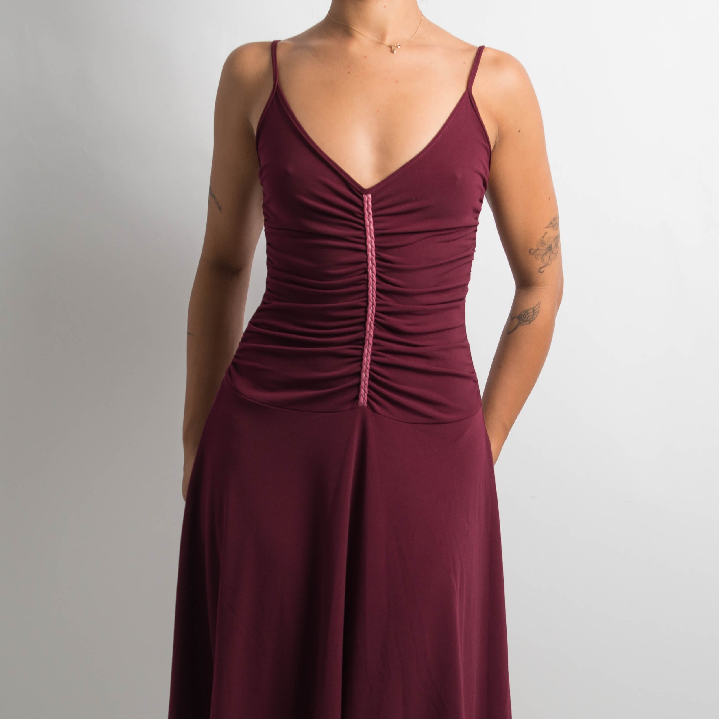 PLUM STRETCH MIDI DRESS