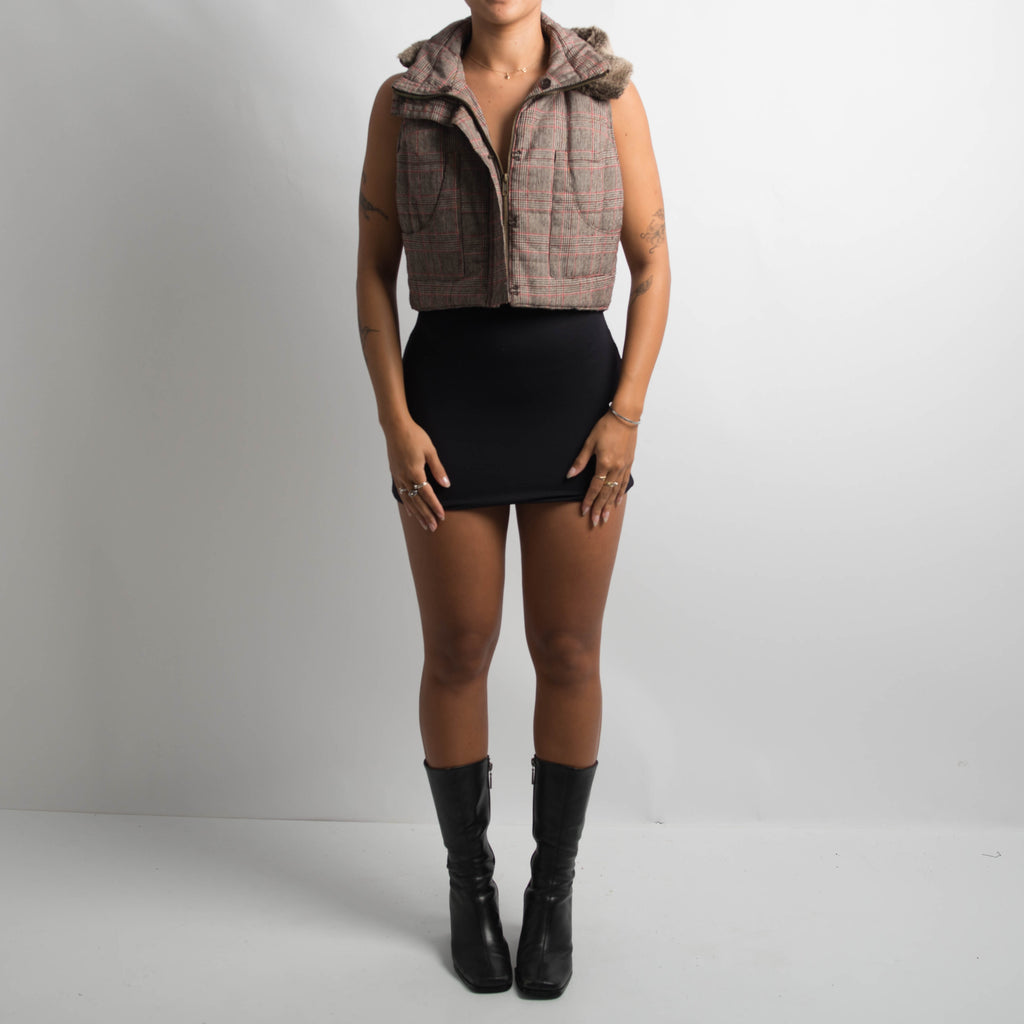 PLAID CROP PUFFER VEST