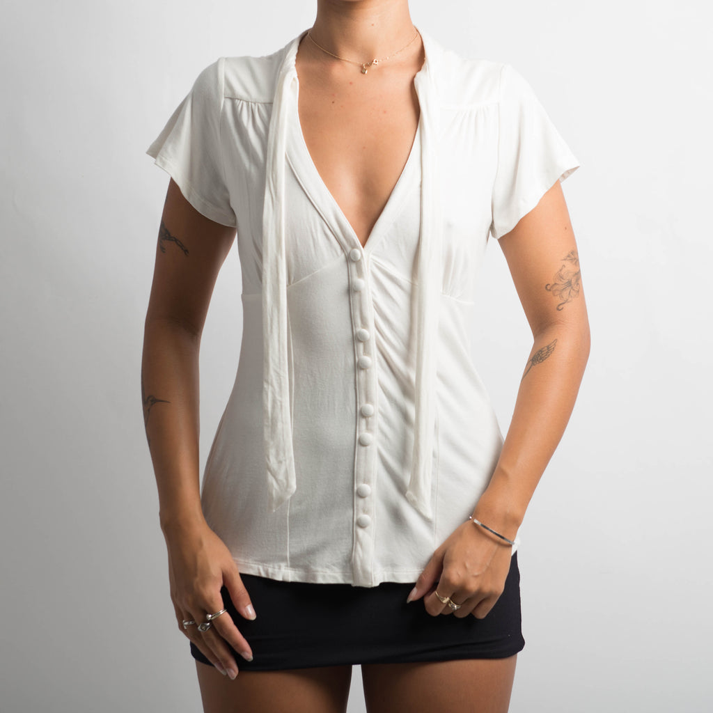 WHITE SHORT SLEEVE BLOUSE