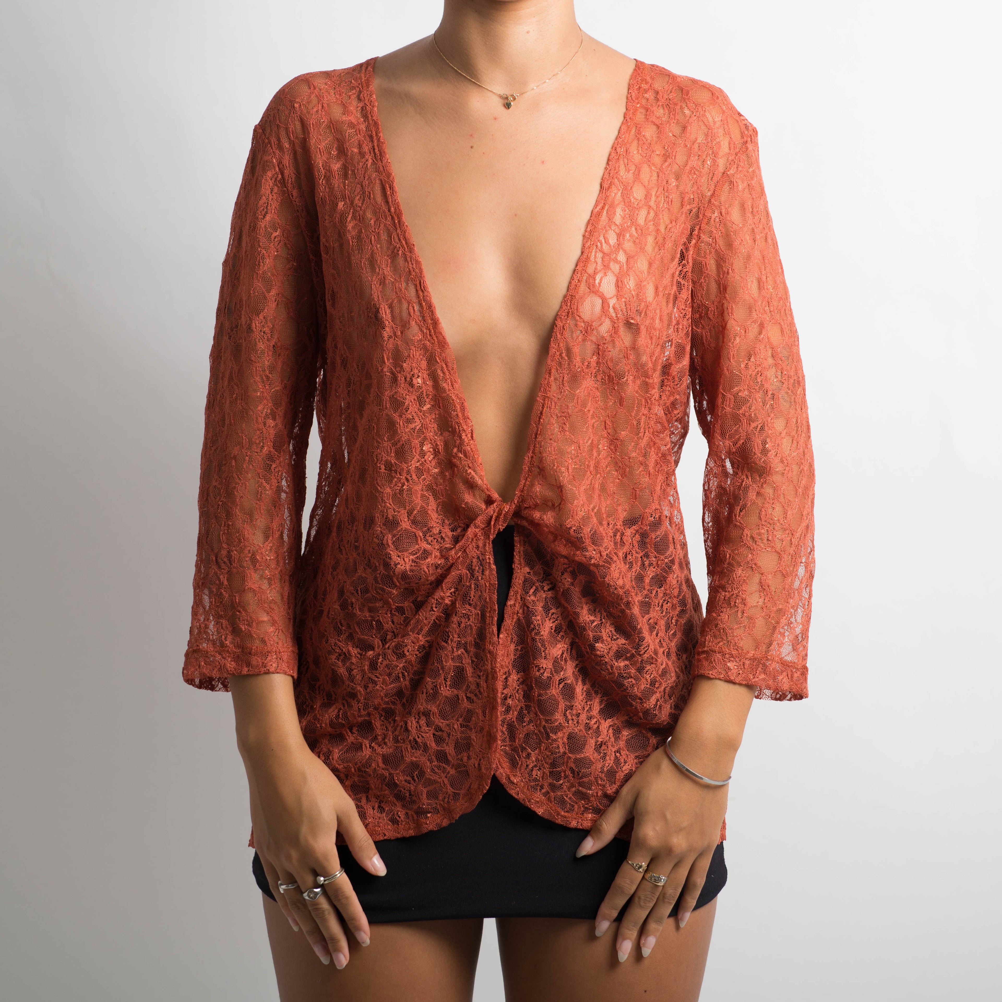 ORANGE LACE LONG SLEEVE TOP