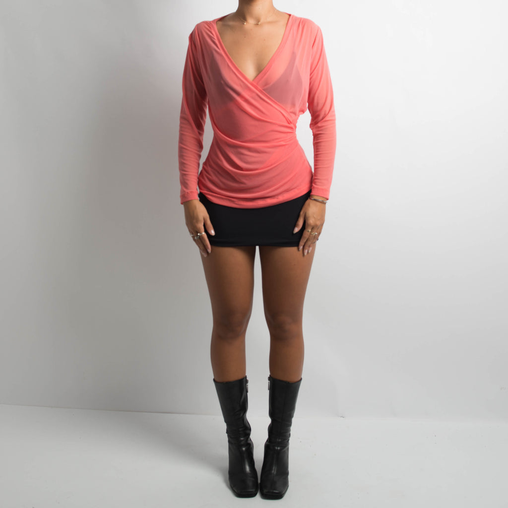 PINK MESH LONG SLEEVE TOP