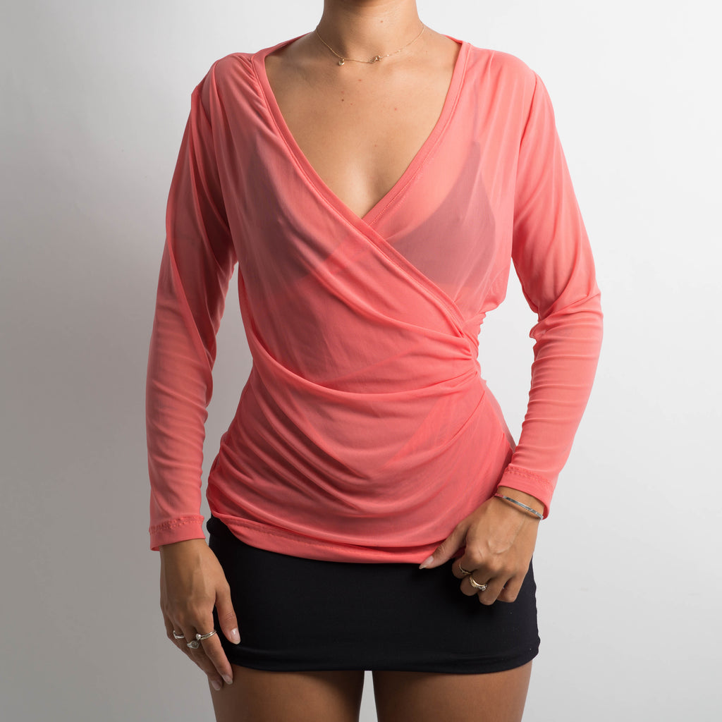 PINK MESH LONG SLEEVE TOP