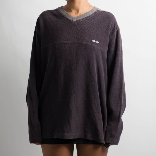 NAVY RIBBED LONG SLEEVE TOP