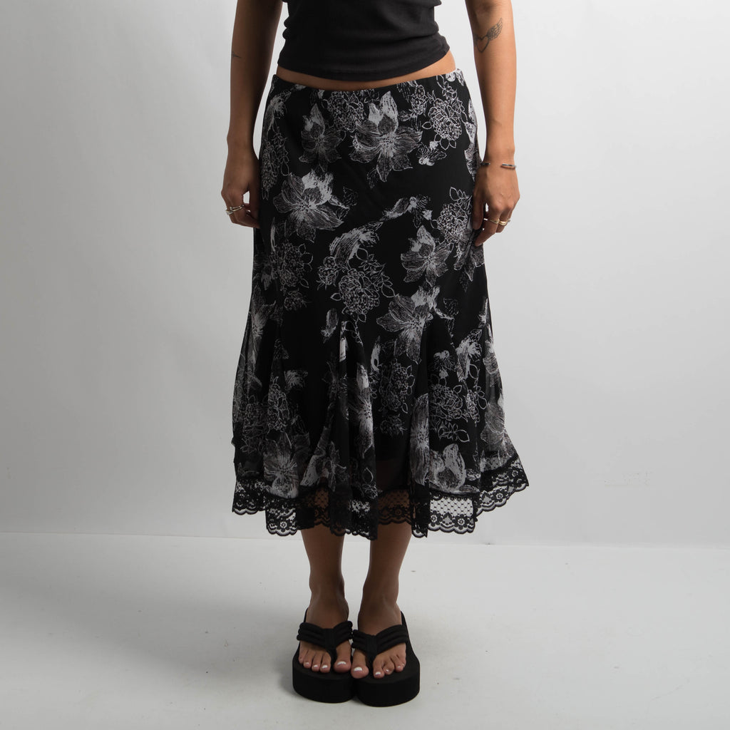 BLACK FLORAL MIDI SKIRT