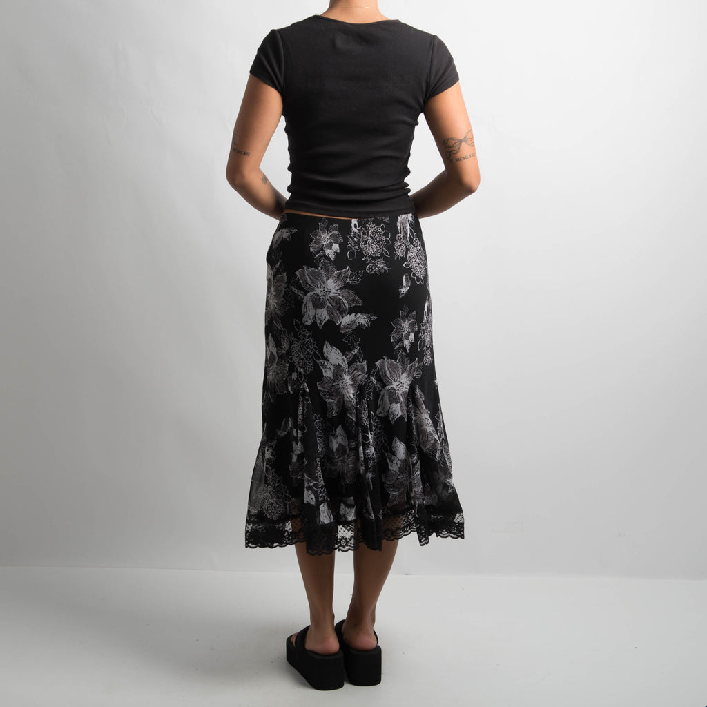 BLACK FLORAL MIDI SKIRT