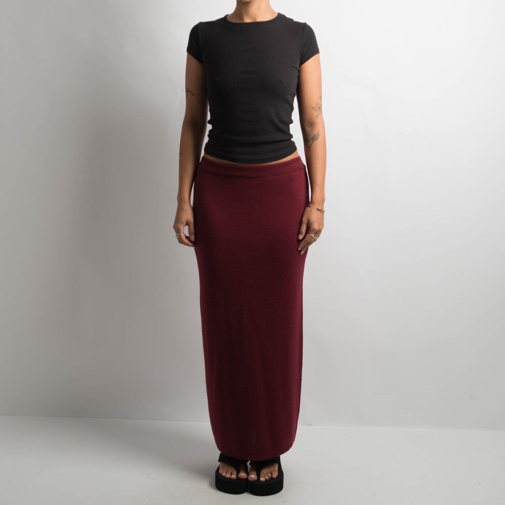 MAROON WOOL MAXI SKIRT