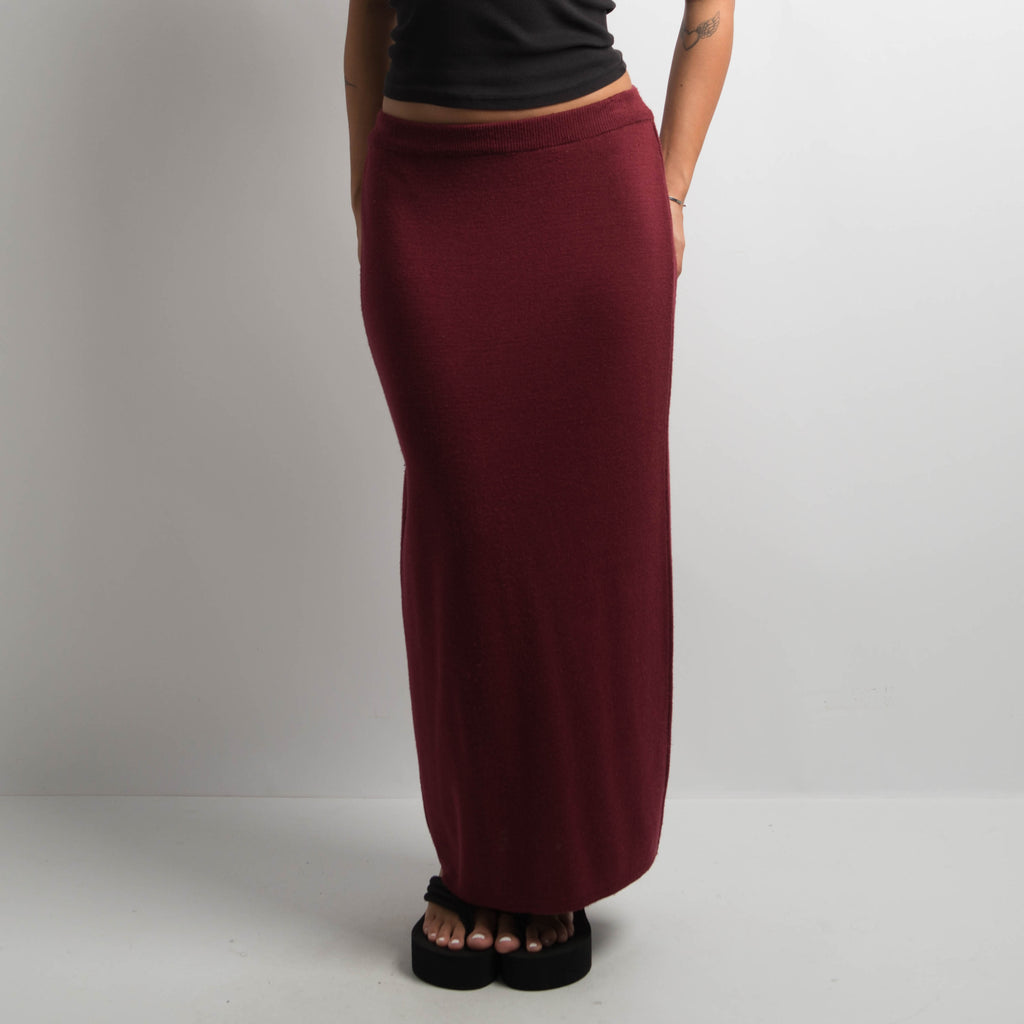 MAROON WOOL MAXI SKIRT