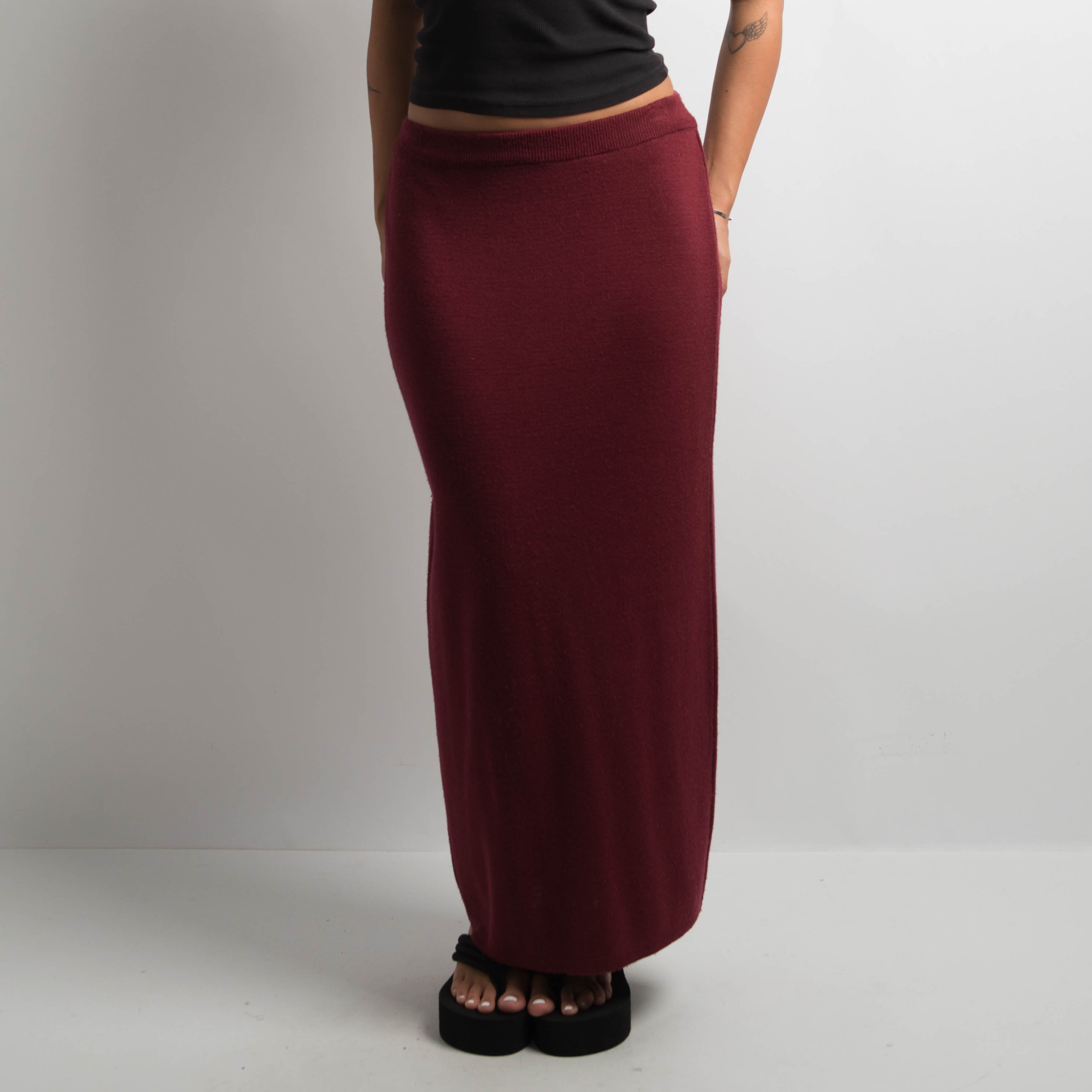 MAROON WOOL MAXI SKIRT