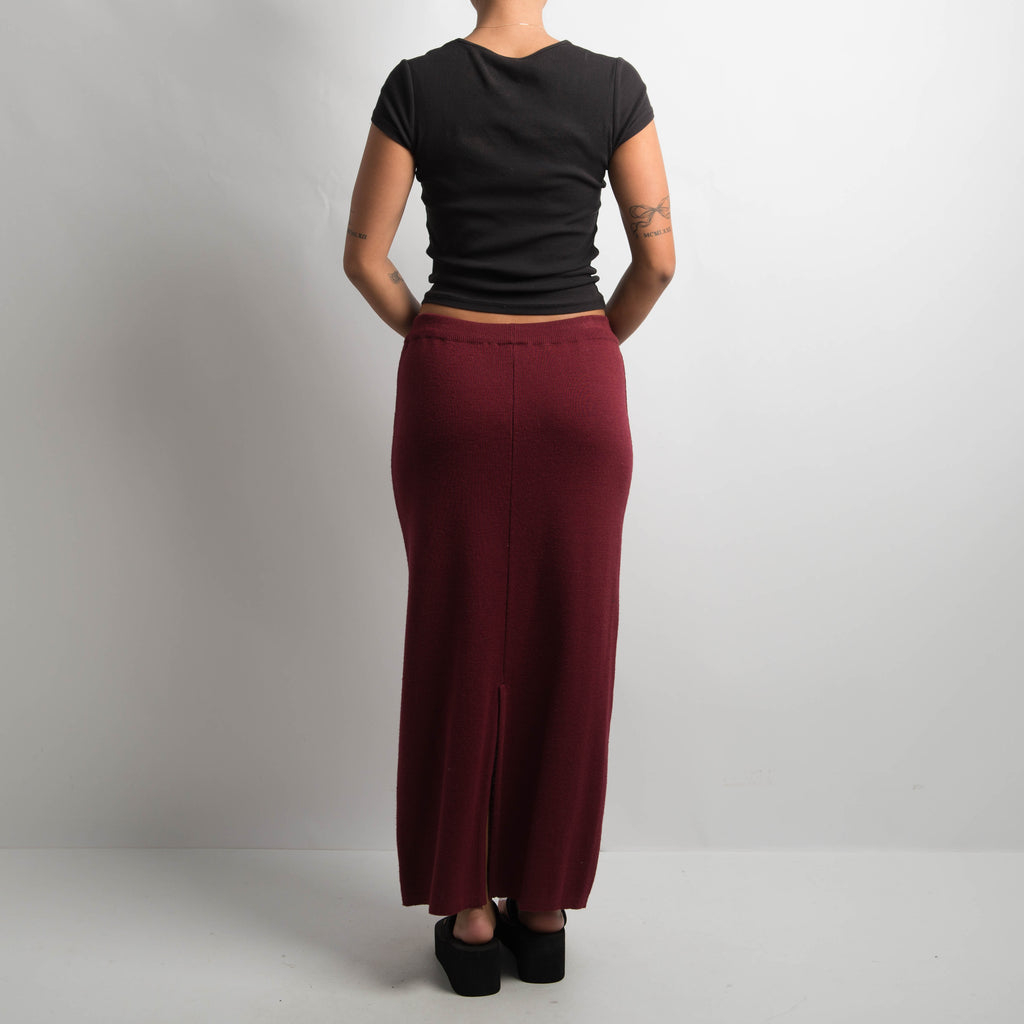 MAROON WOOL MAXI SKIRT
