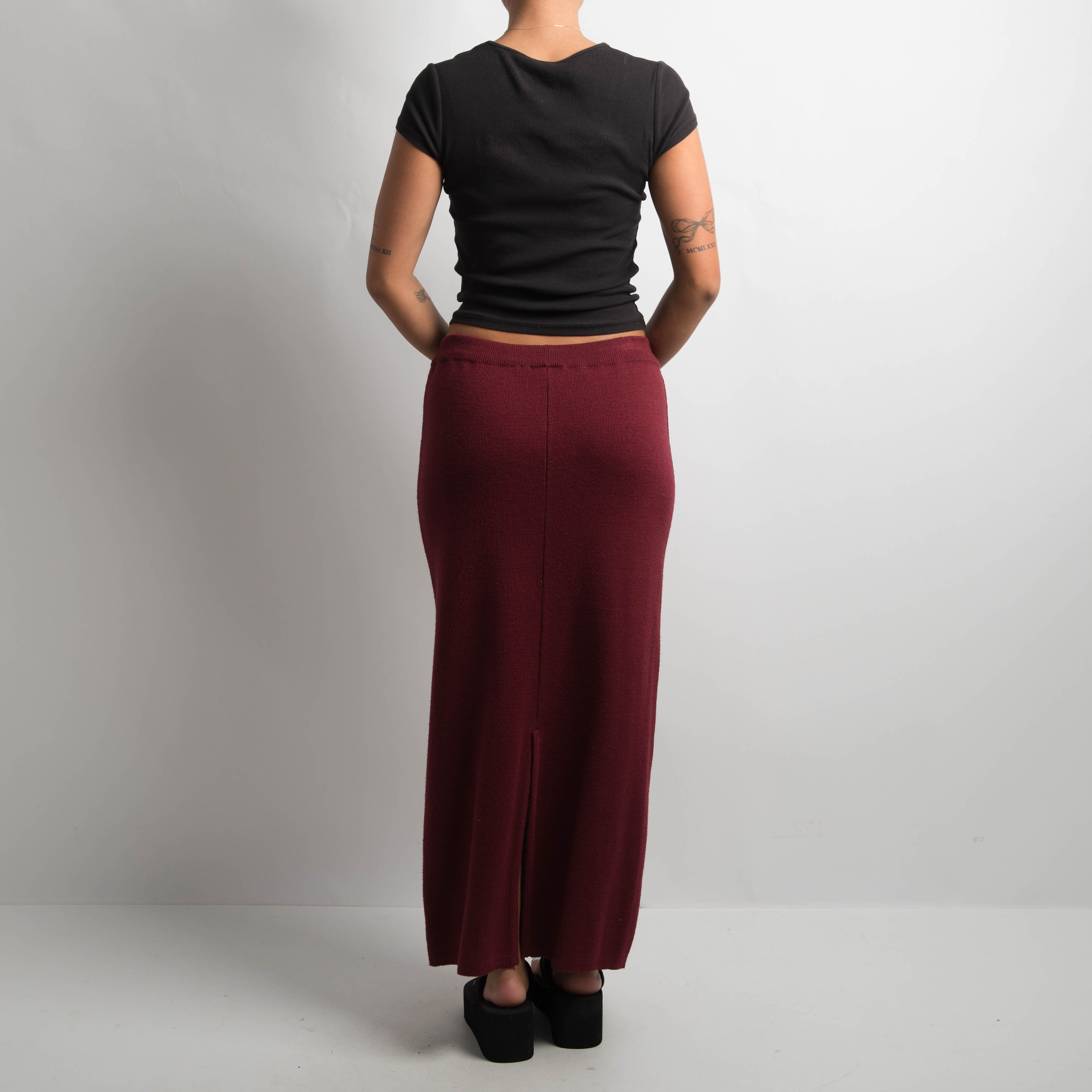 MAROON WOOL MAXI SKIRT