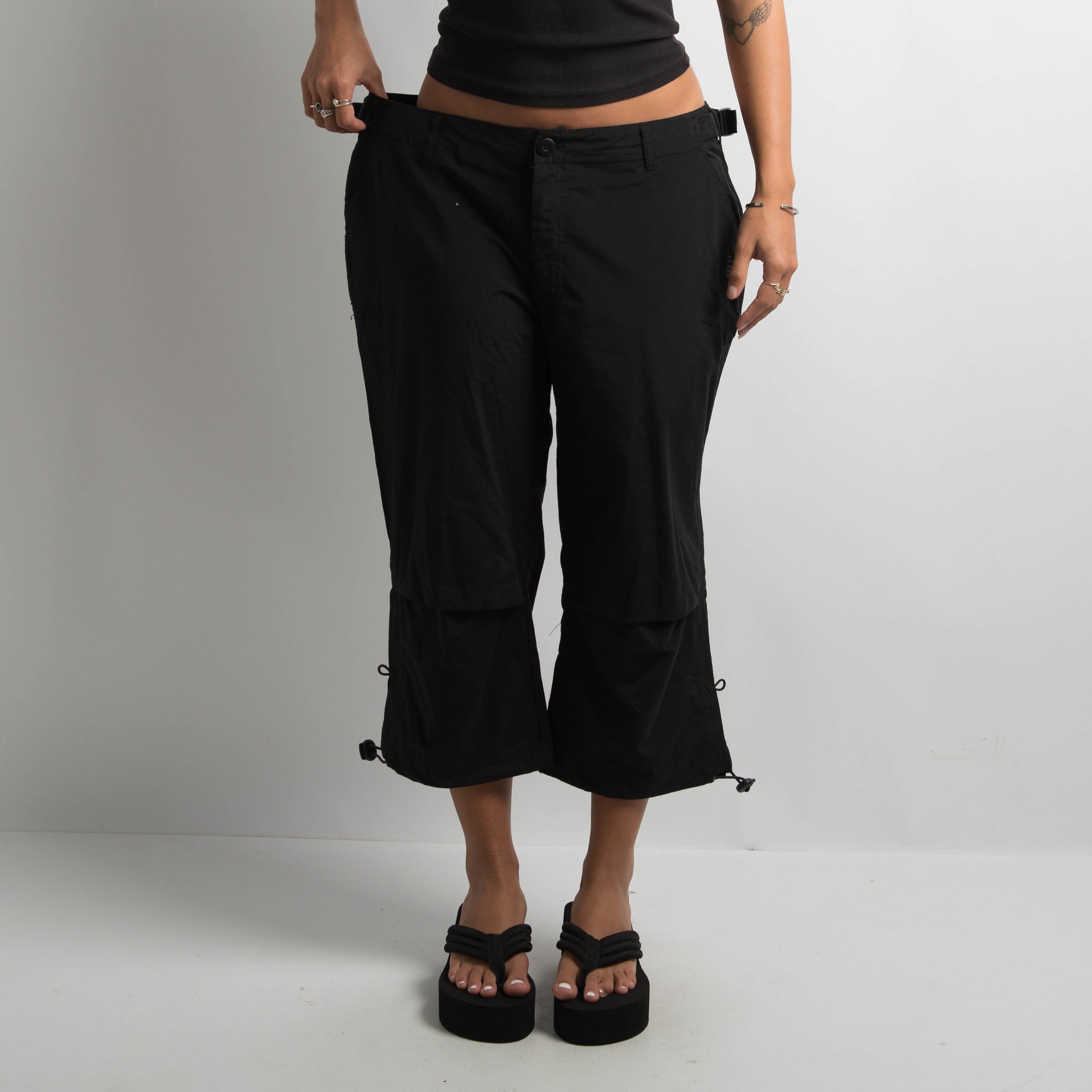BLACK CROP UTILITY PANTS