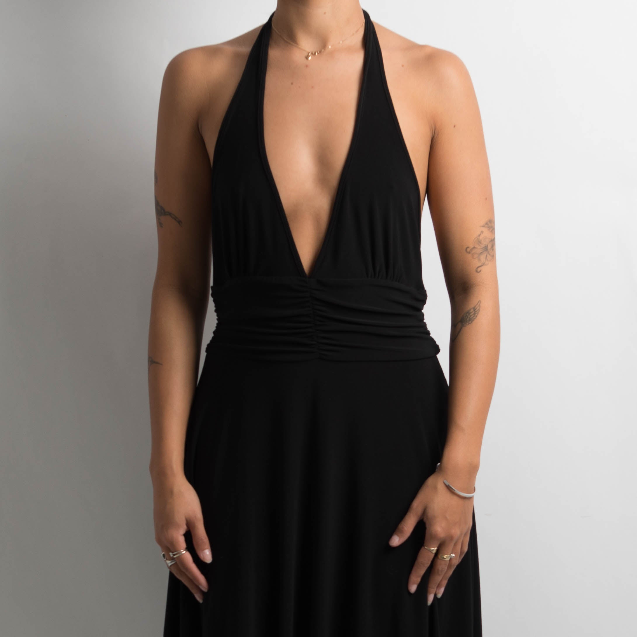 BLACK HALTER EVENING DRESS
