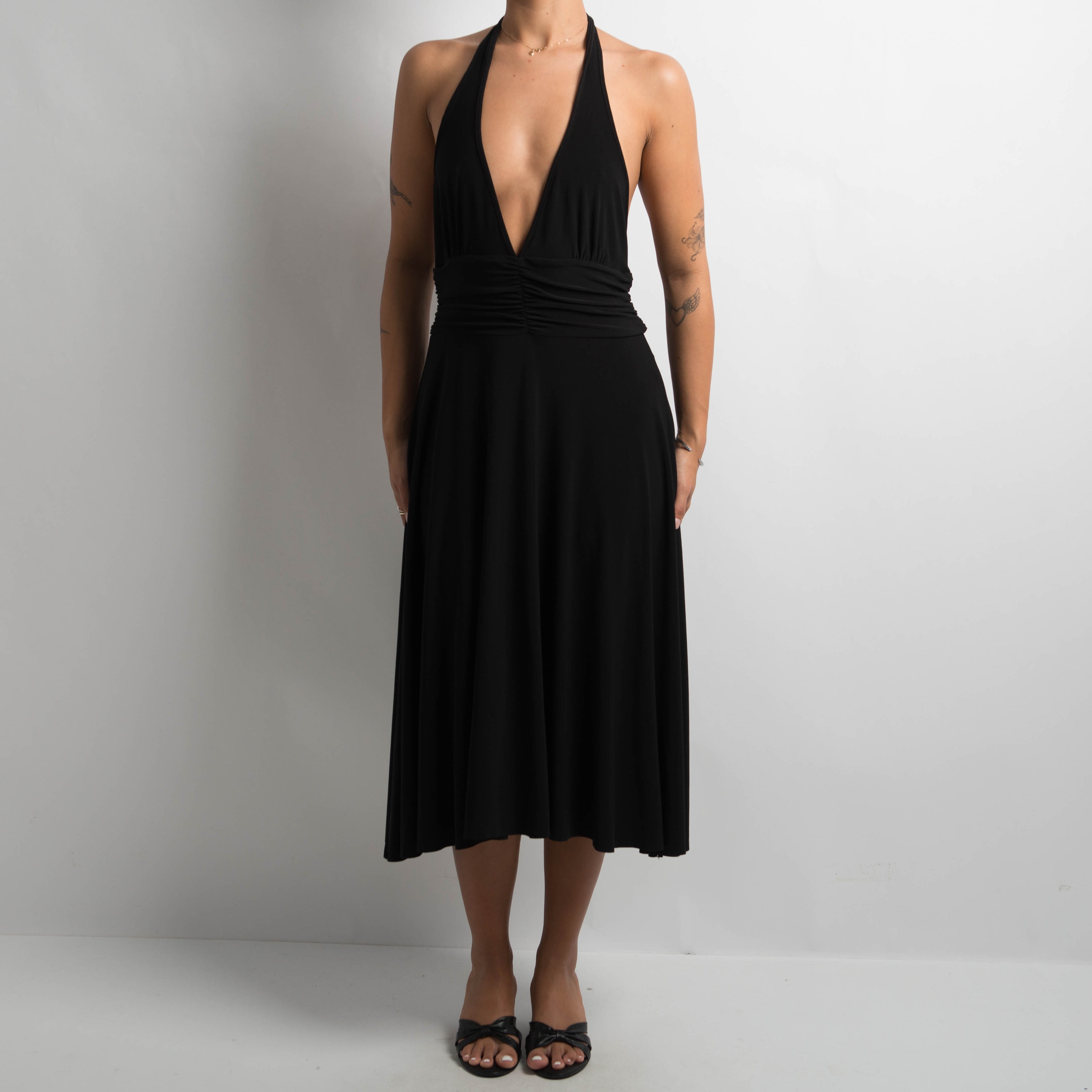 BLACK HALTER EVENING DRESS