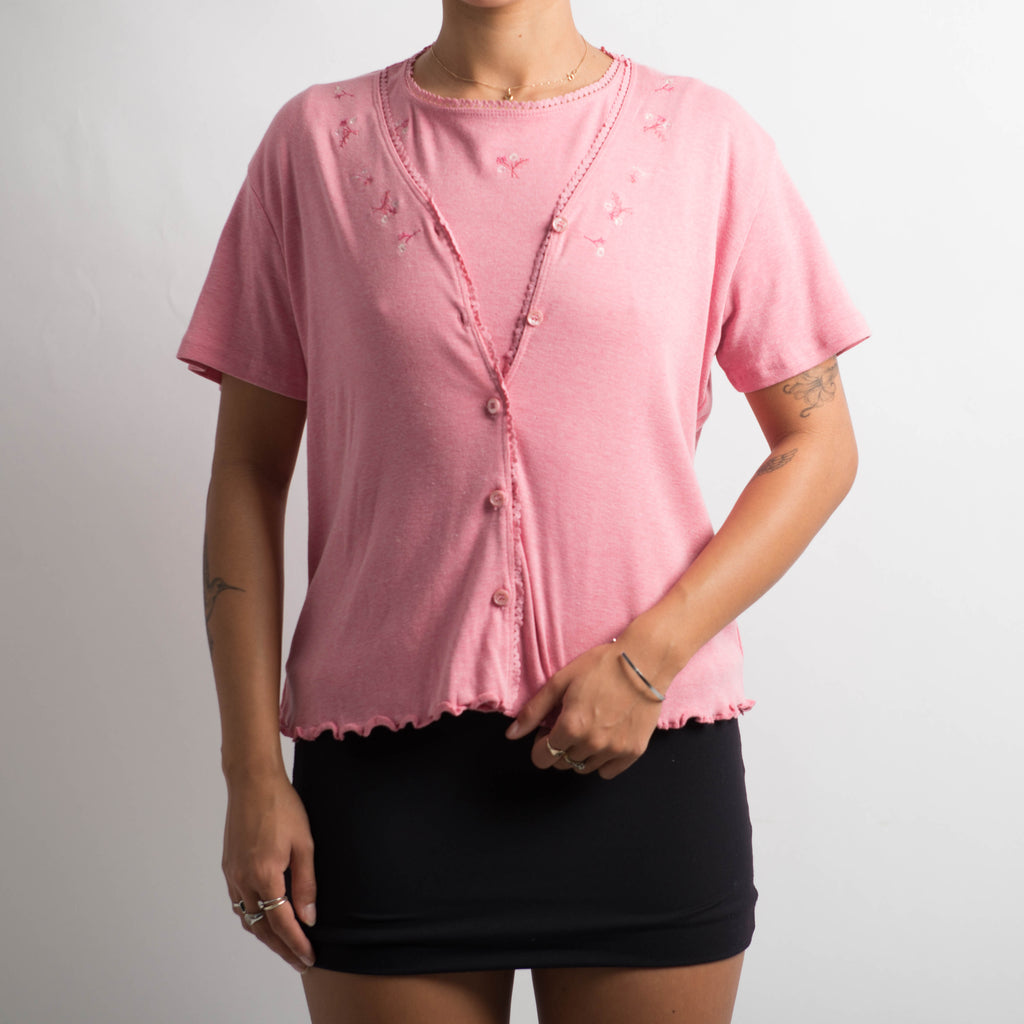 PINK EMBROIDERED TWIN SET