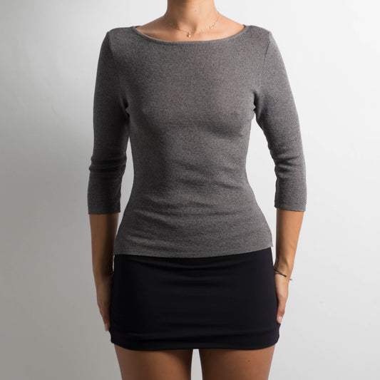 GREY KNIT 3/4 SLEEVE TOP