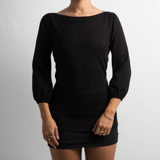 BLACK KNIT 3/4 SLEEVE TOP