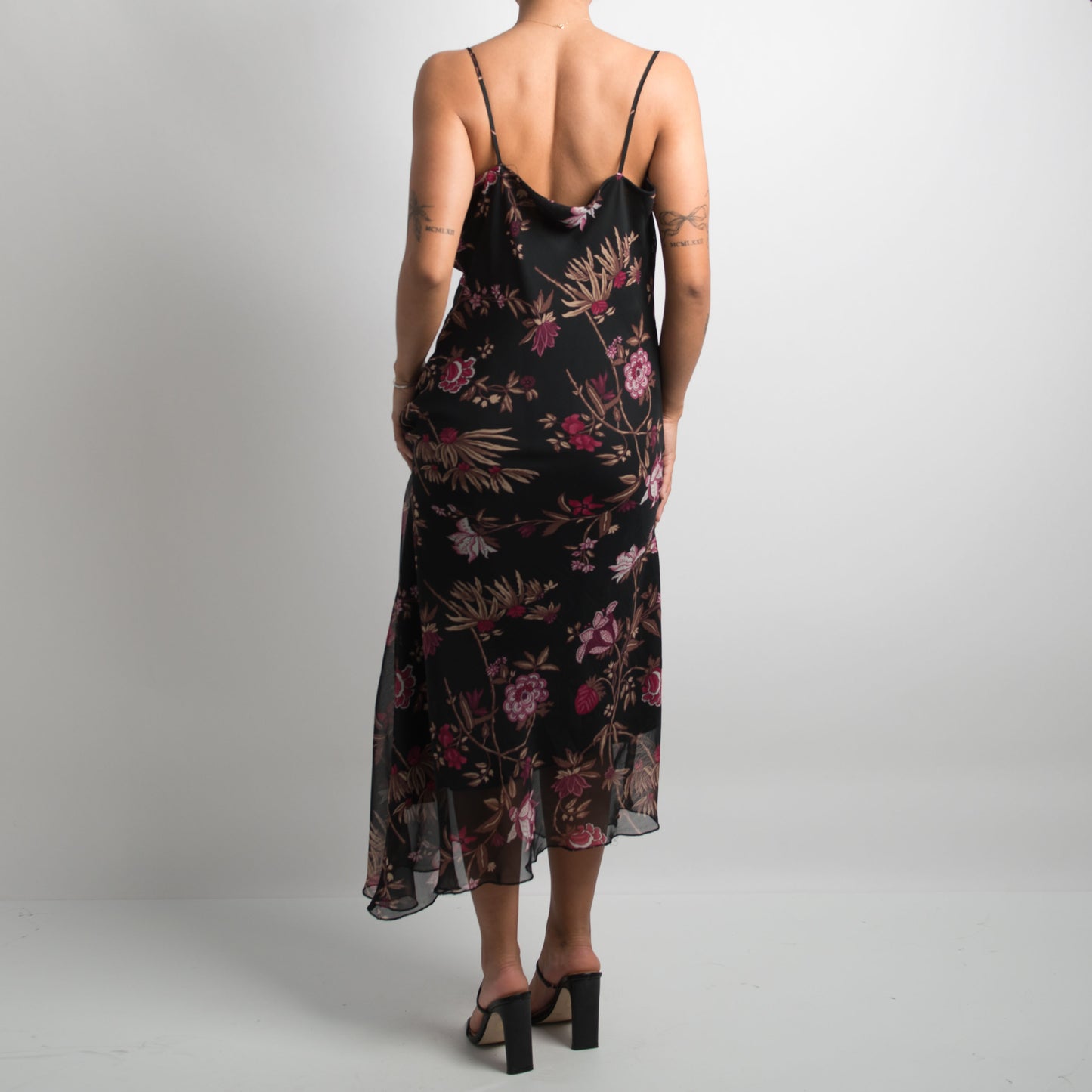 ASYMMETRIC FLORAL EVENING DRESS