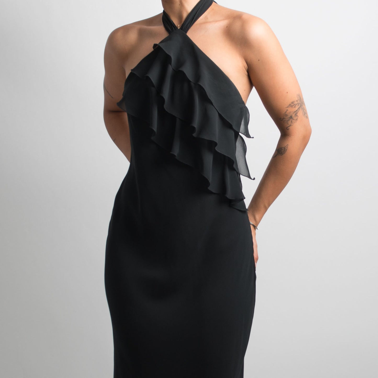 BLACK HALTERNECK EVENING DRESS