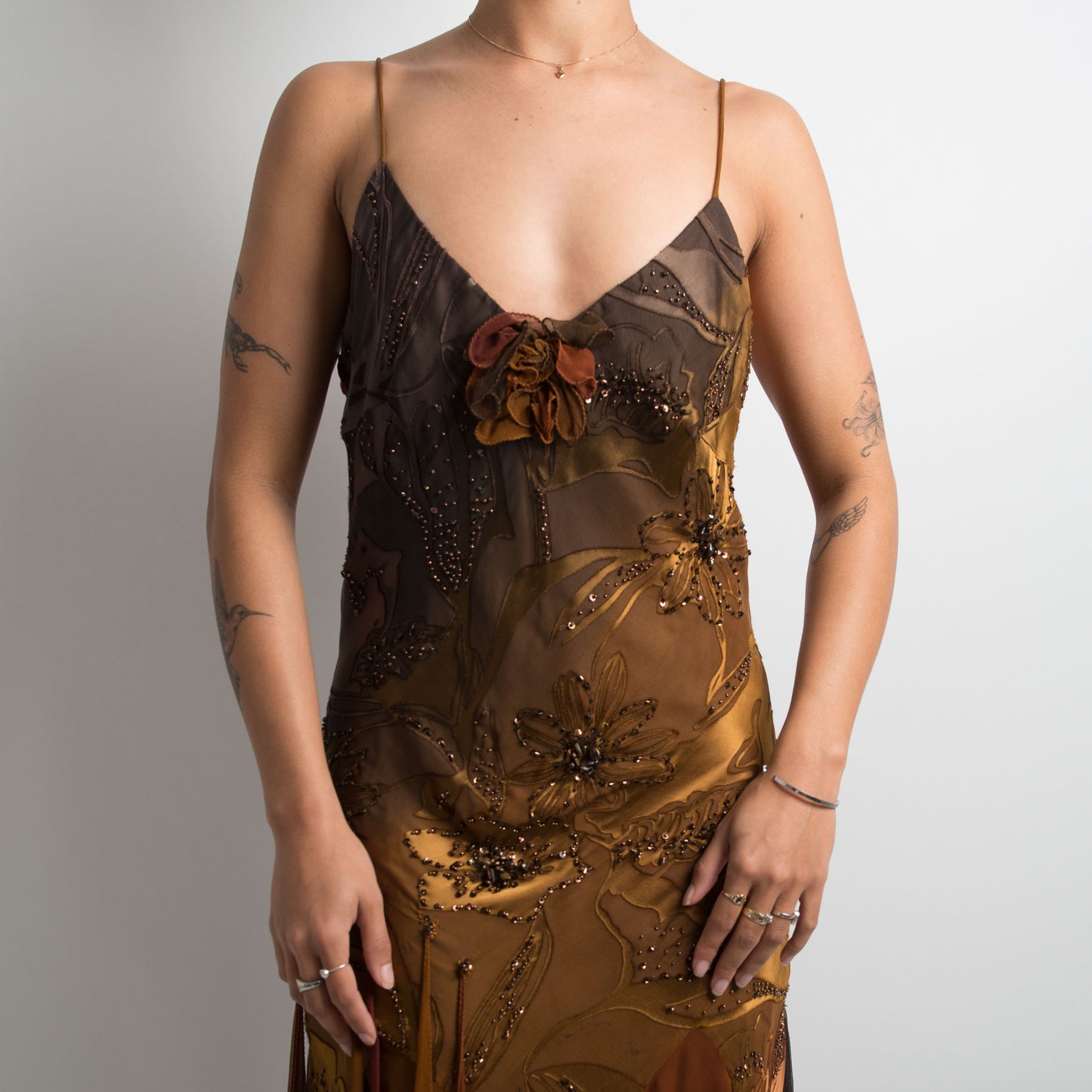 BROWN SILK LAYERED GOWN