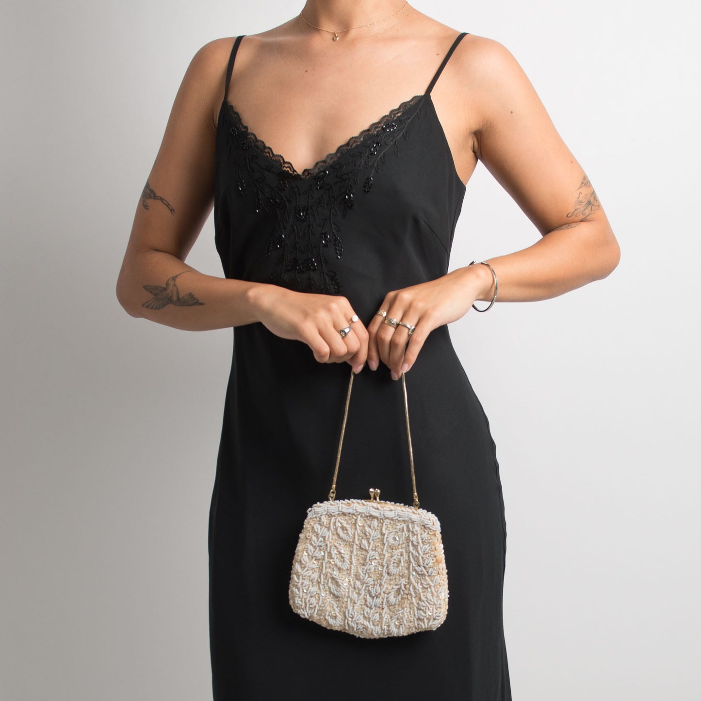 CREAM BEADED BAG