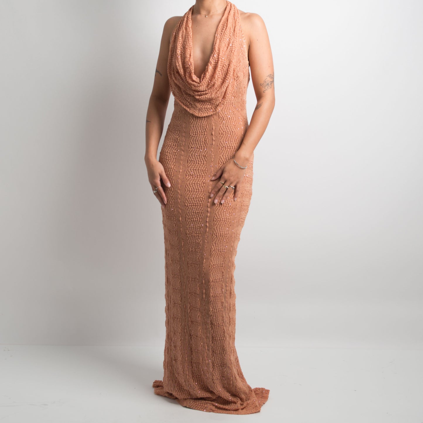 TEXTURED COWL NECK GOWN