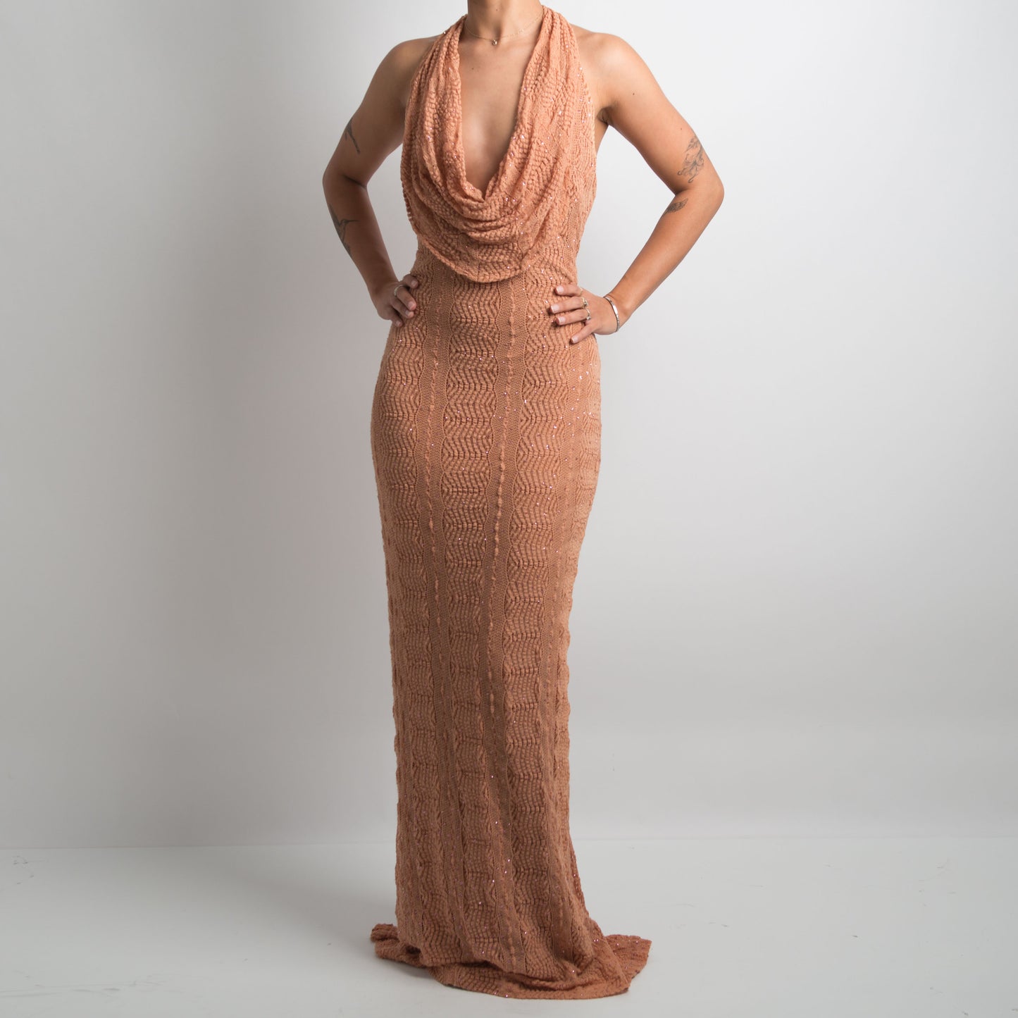 TEXTURED COWL NECK GOWN