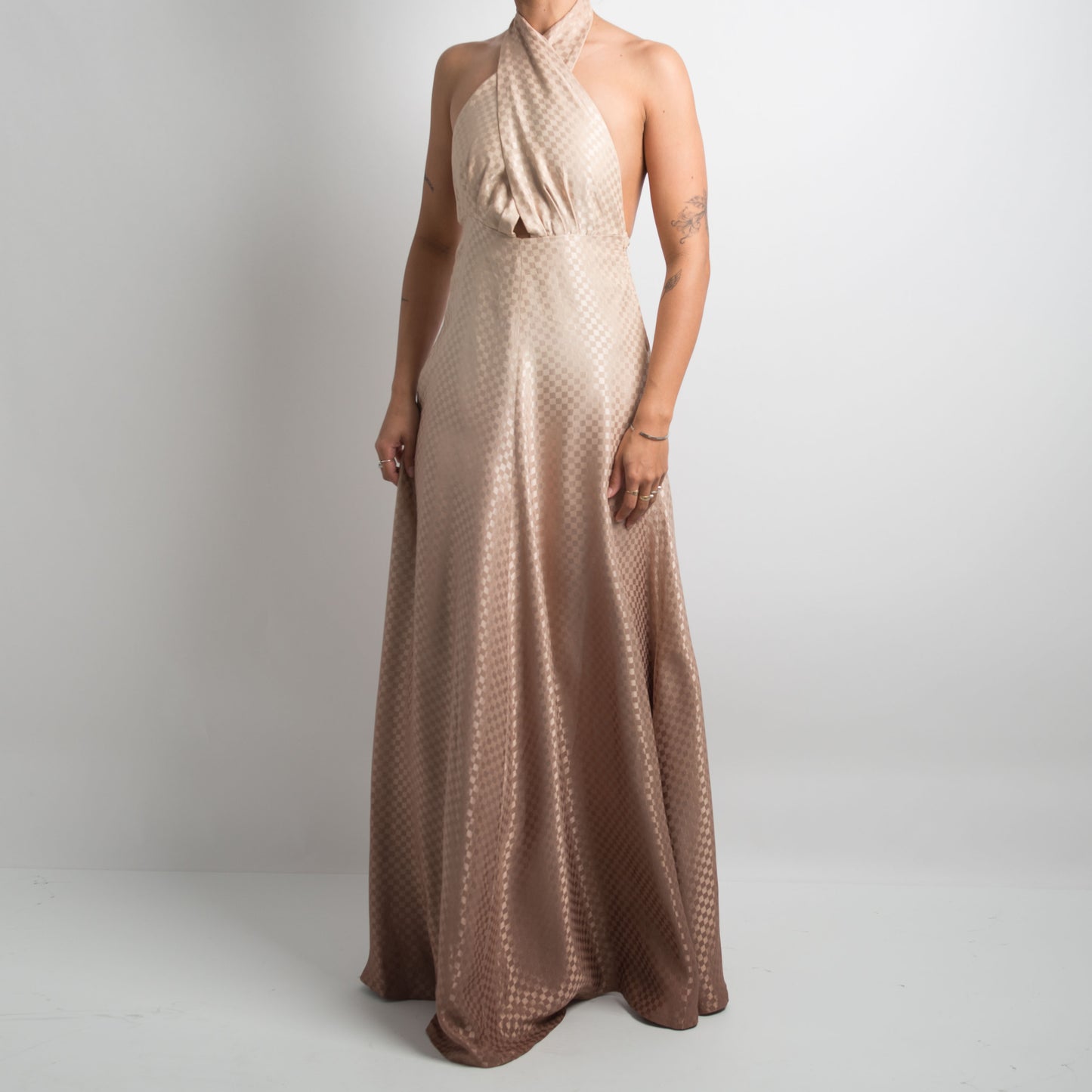 BEIGE HALTERNECK GOWN