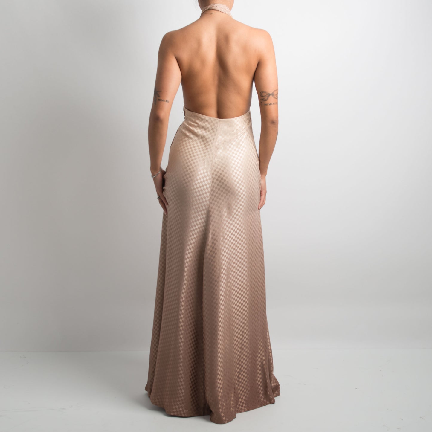 BEIGE HALTERNECK GOWN