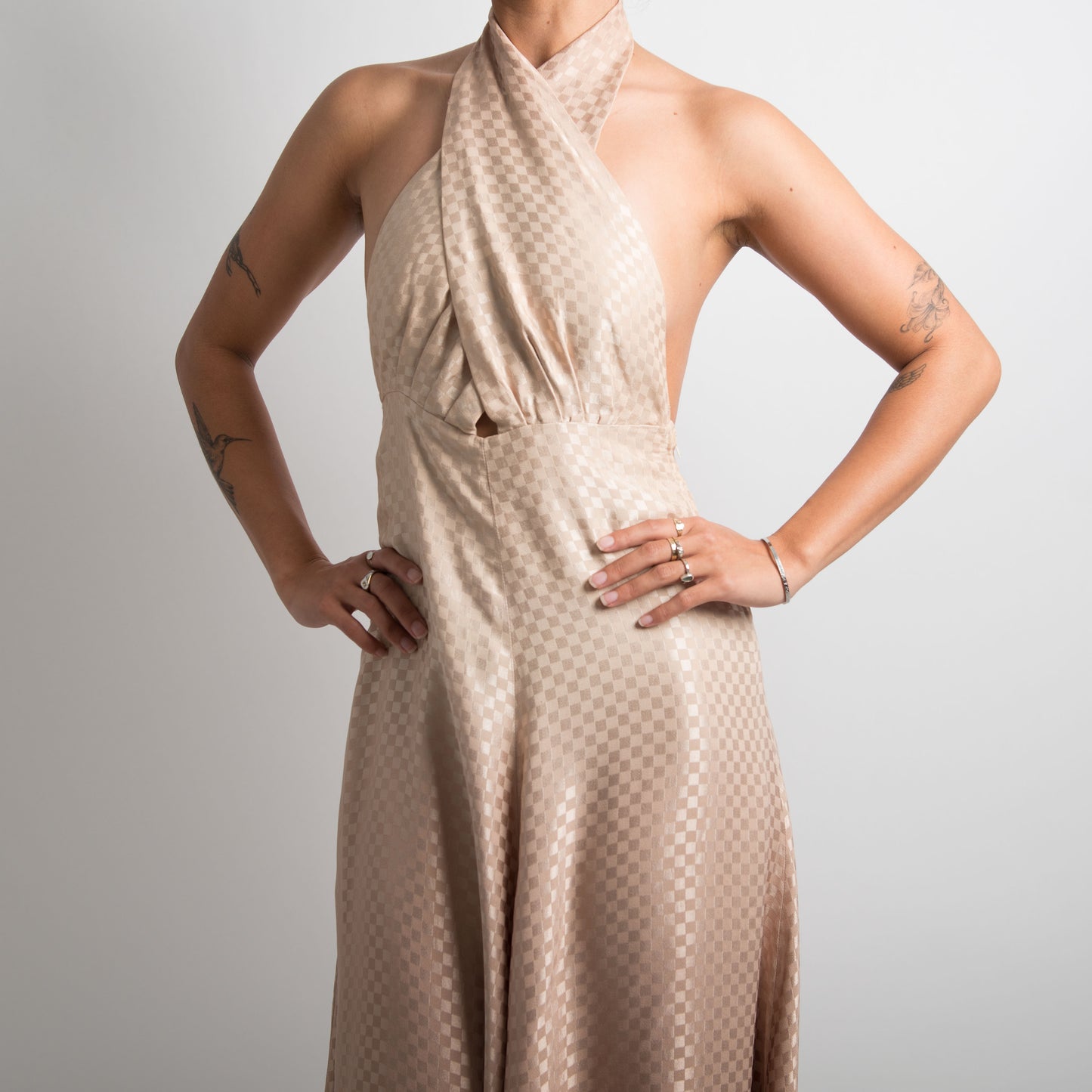 BEIGE HALTERNECK GOWN