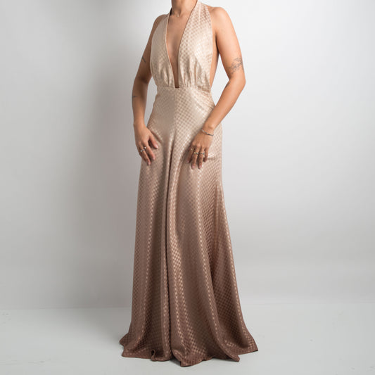 BEIGE HALTERNECK GOWN