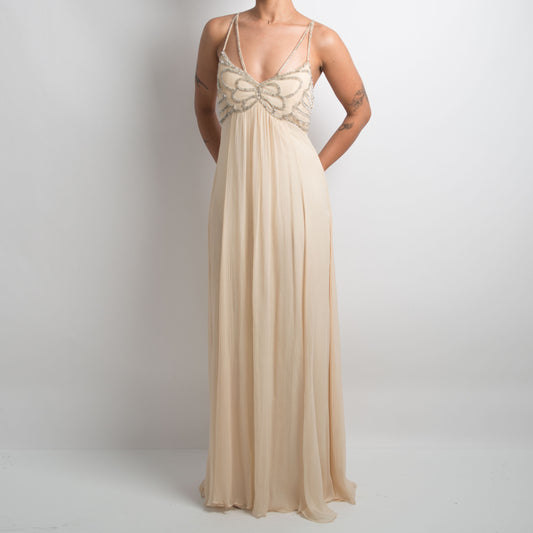 CREAM SILK BEADED GOWN