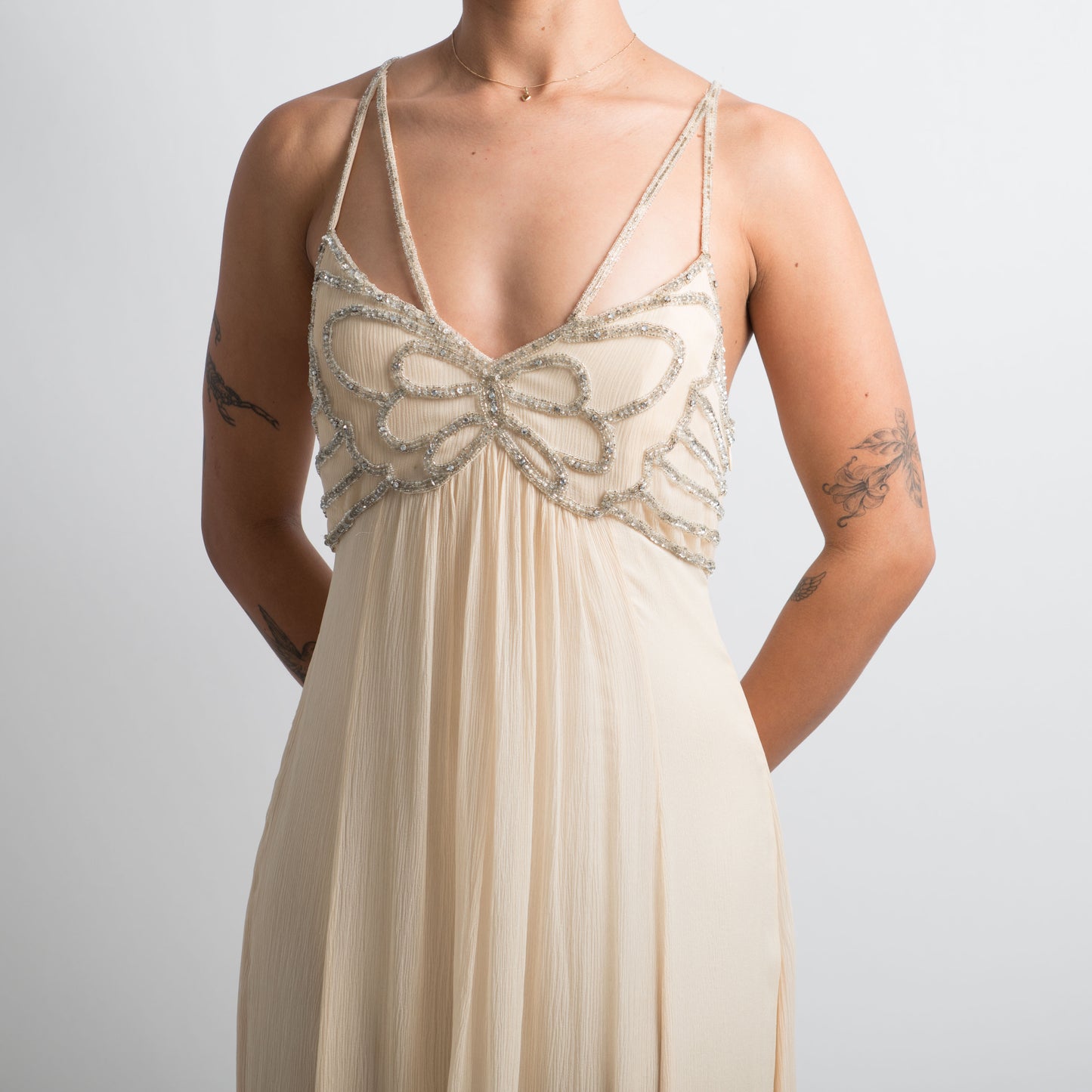 CREAM SILK BEADED GOWN