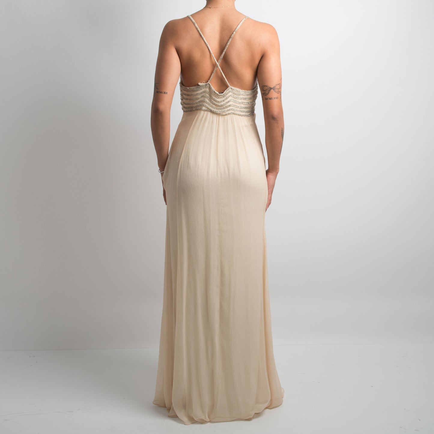 CREAM SILK BEADED GOWN