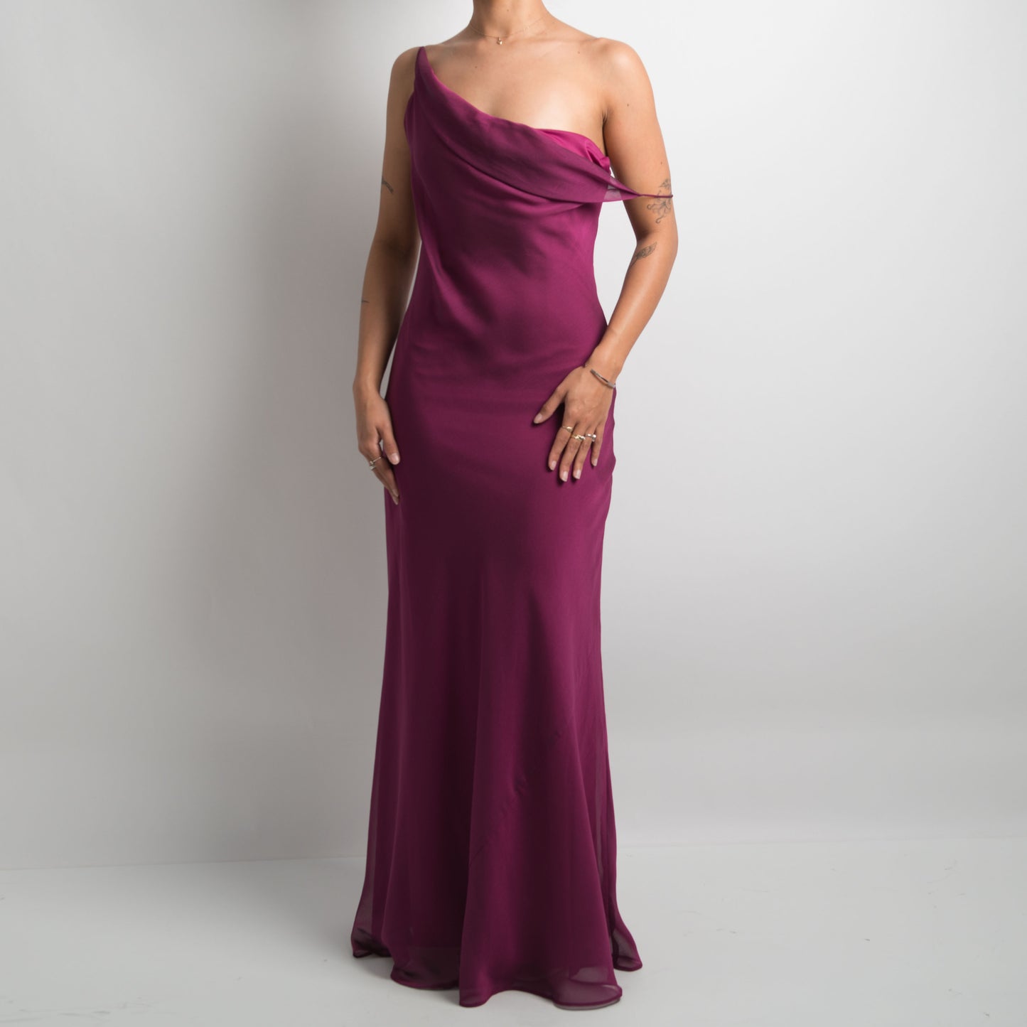 PLUM COWL NECK GOWN