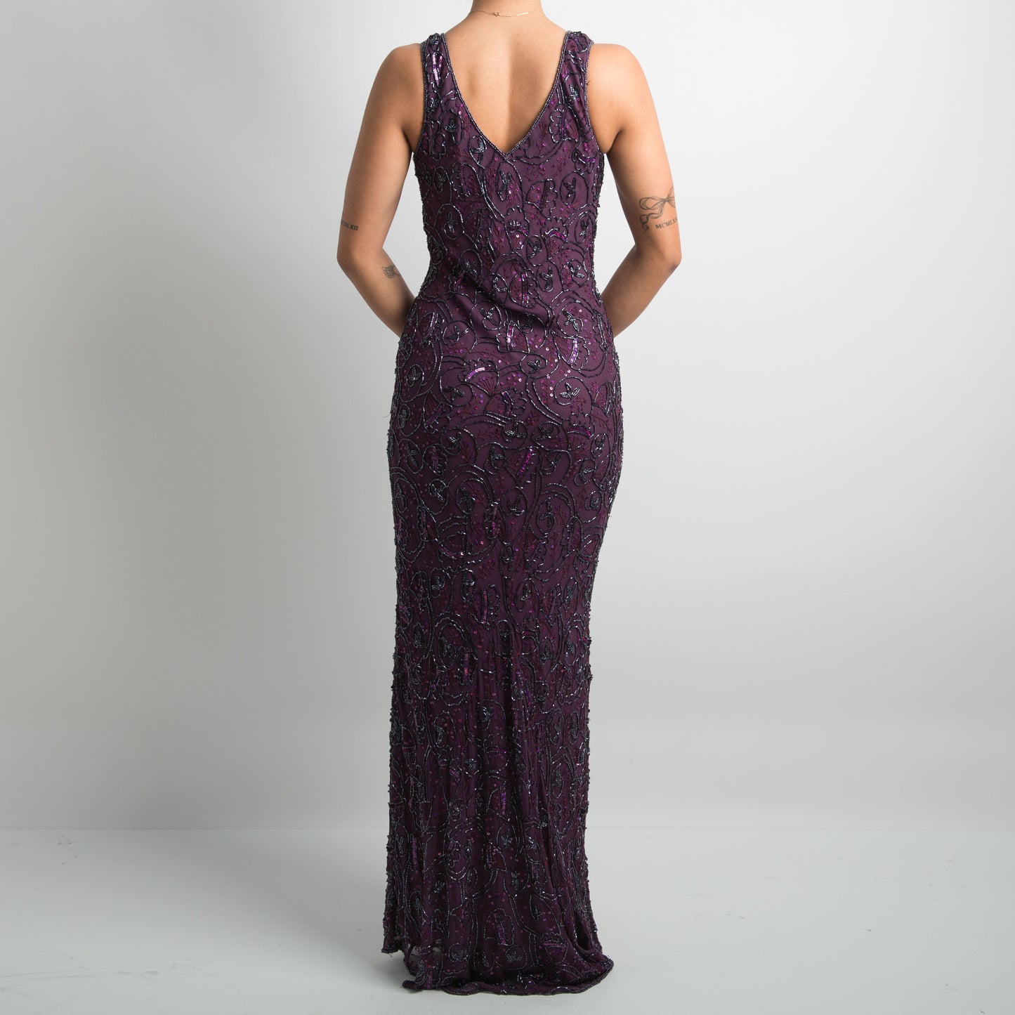 PURPLE SILK BEADED GOWN