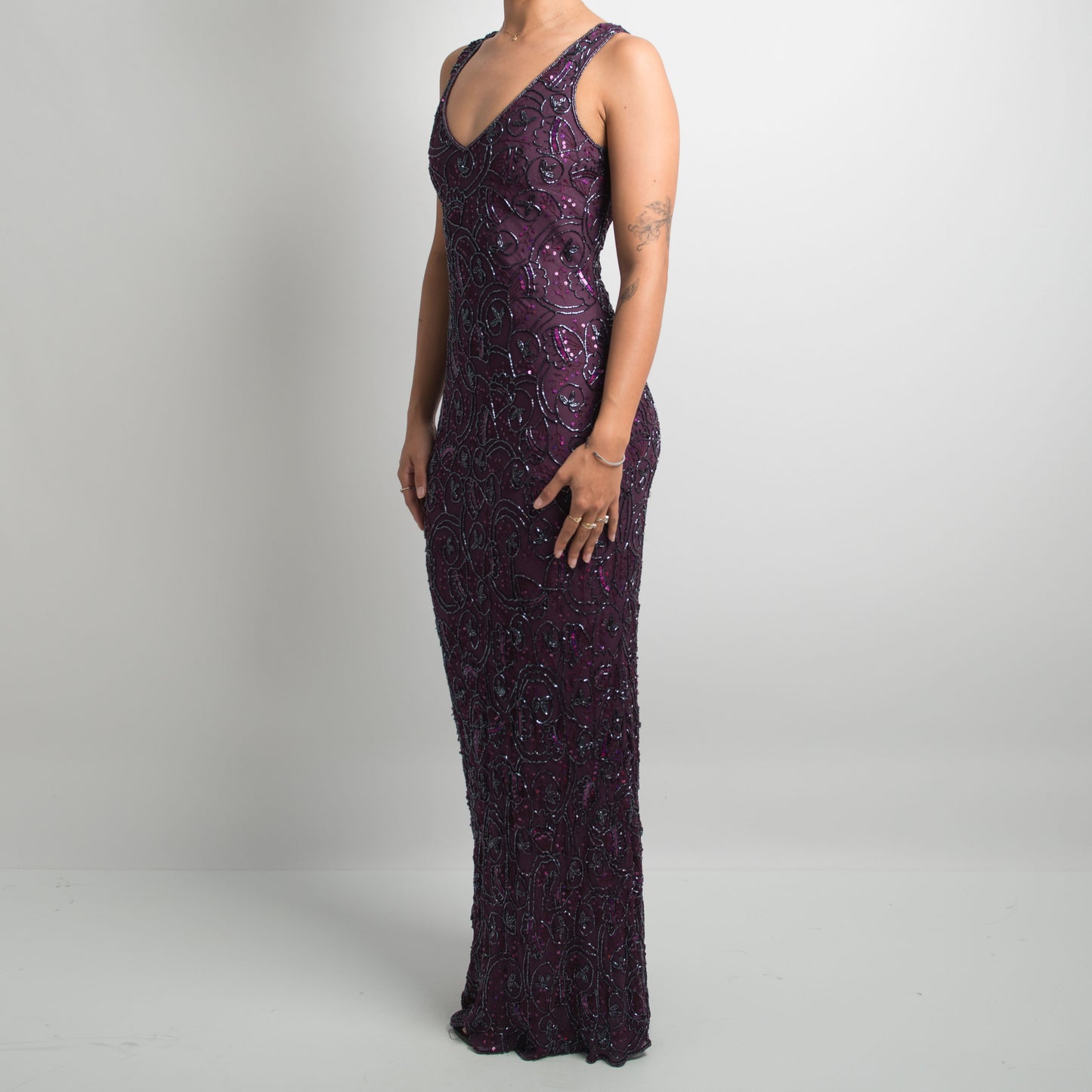 PURPLE SILK BEADED GOWN