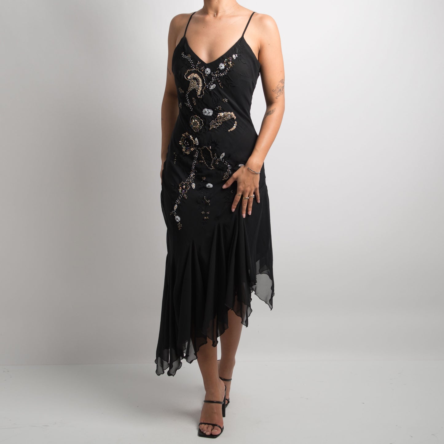 BLACK BEADED EVENING DRESS