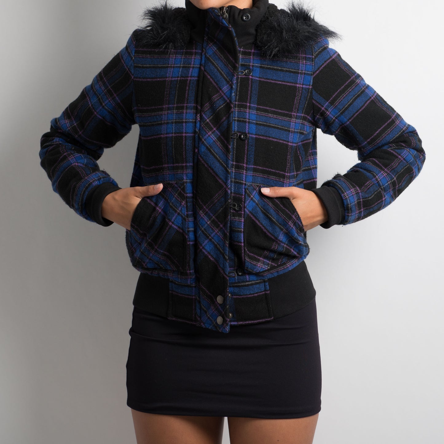 PLAID PUFFER HOODED JACKET