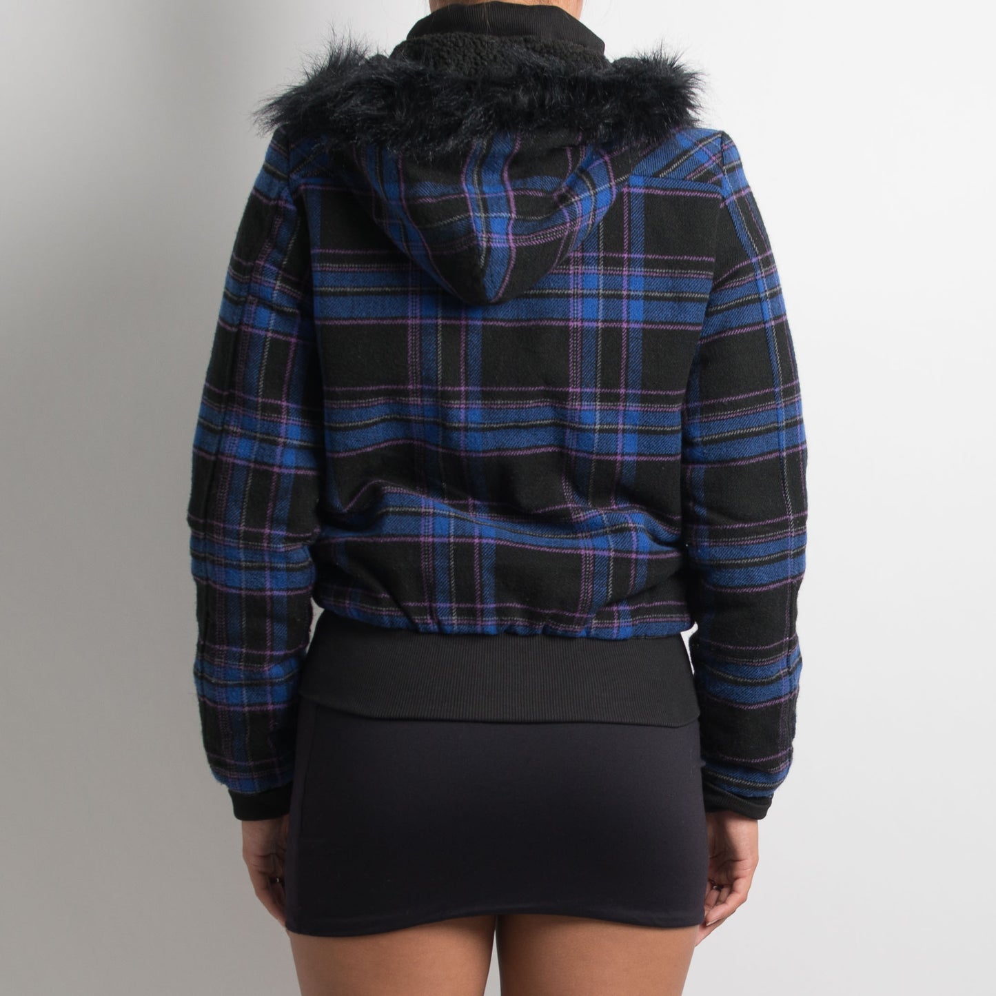 PLAID PUFFER HOODED JACKET