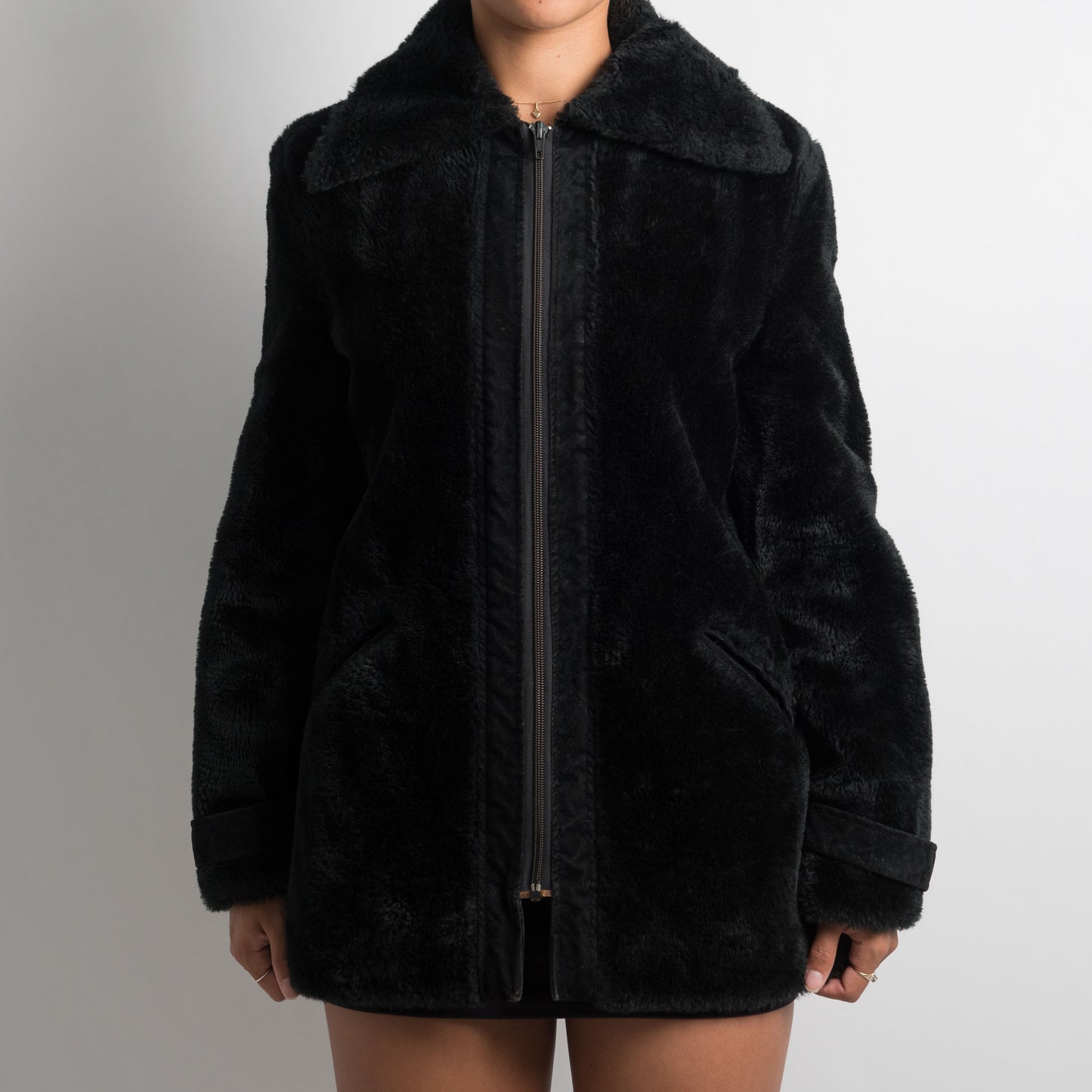 BLACK FAUX FUX JACKET