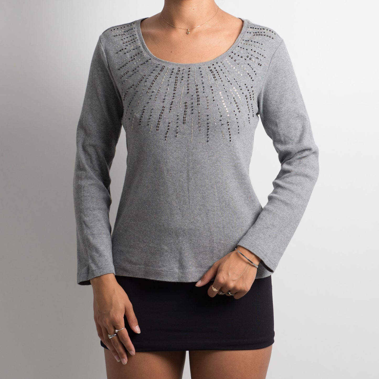 GREY BEADED LONG SLEEVE