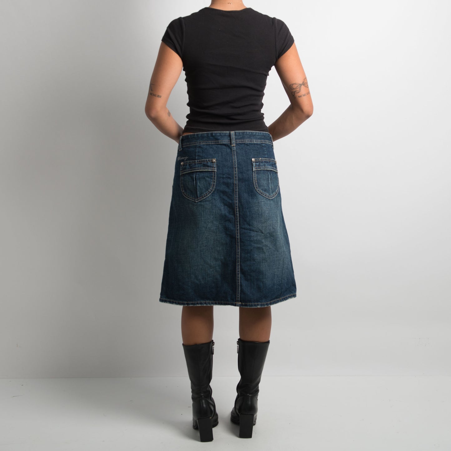 A LINE DENIM MIDI SKIRT