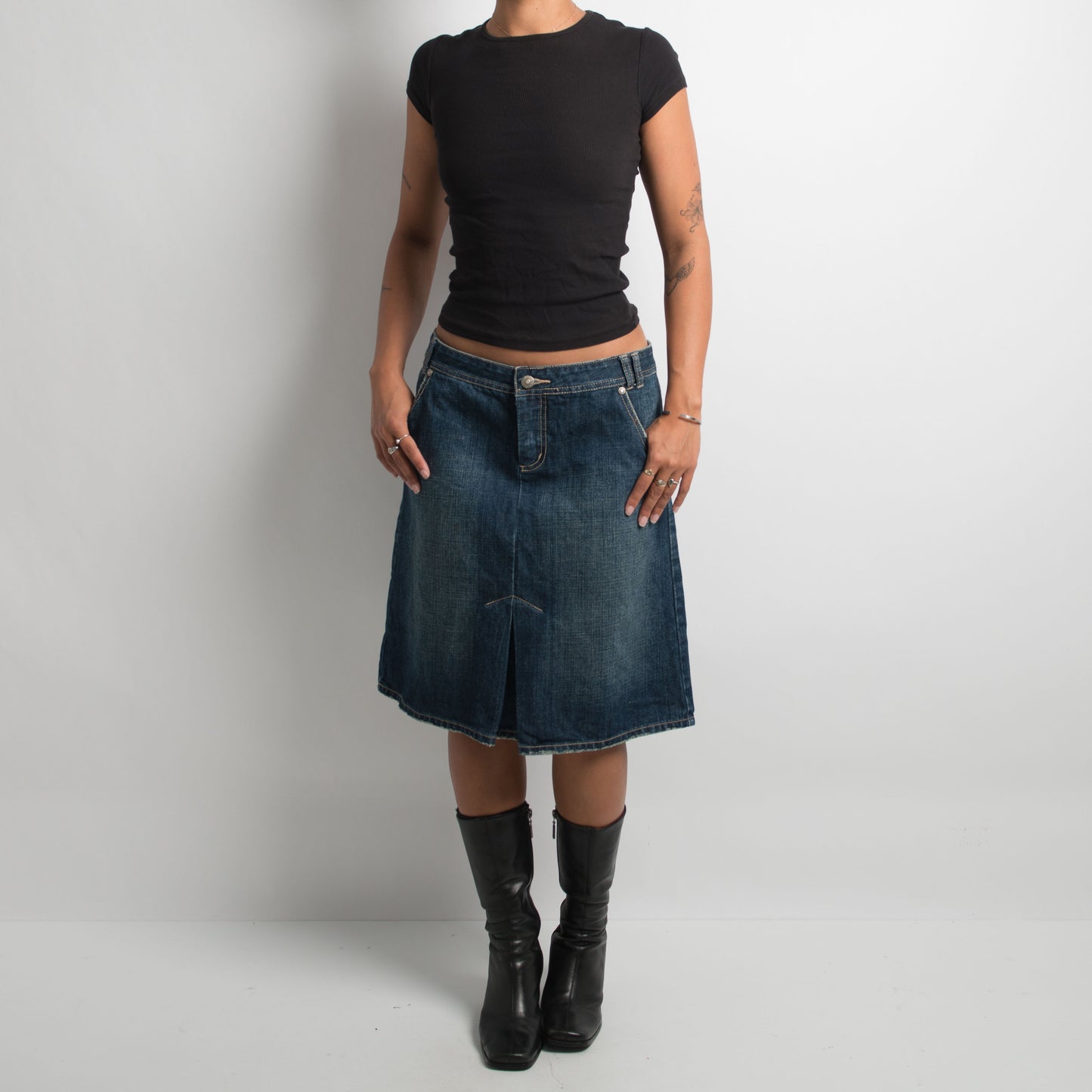 A LINE DENIM MIDI SKIRT