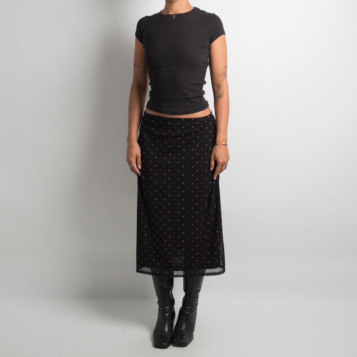 MESH POLKA DOT MIDI SKIRT