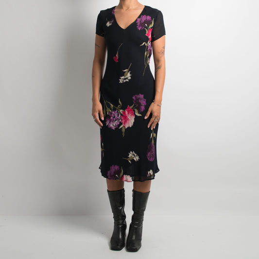 BLACK FLORAL MIDI DRESS