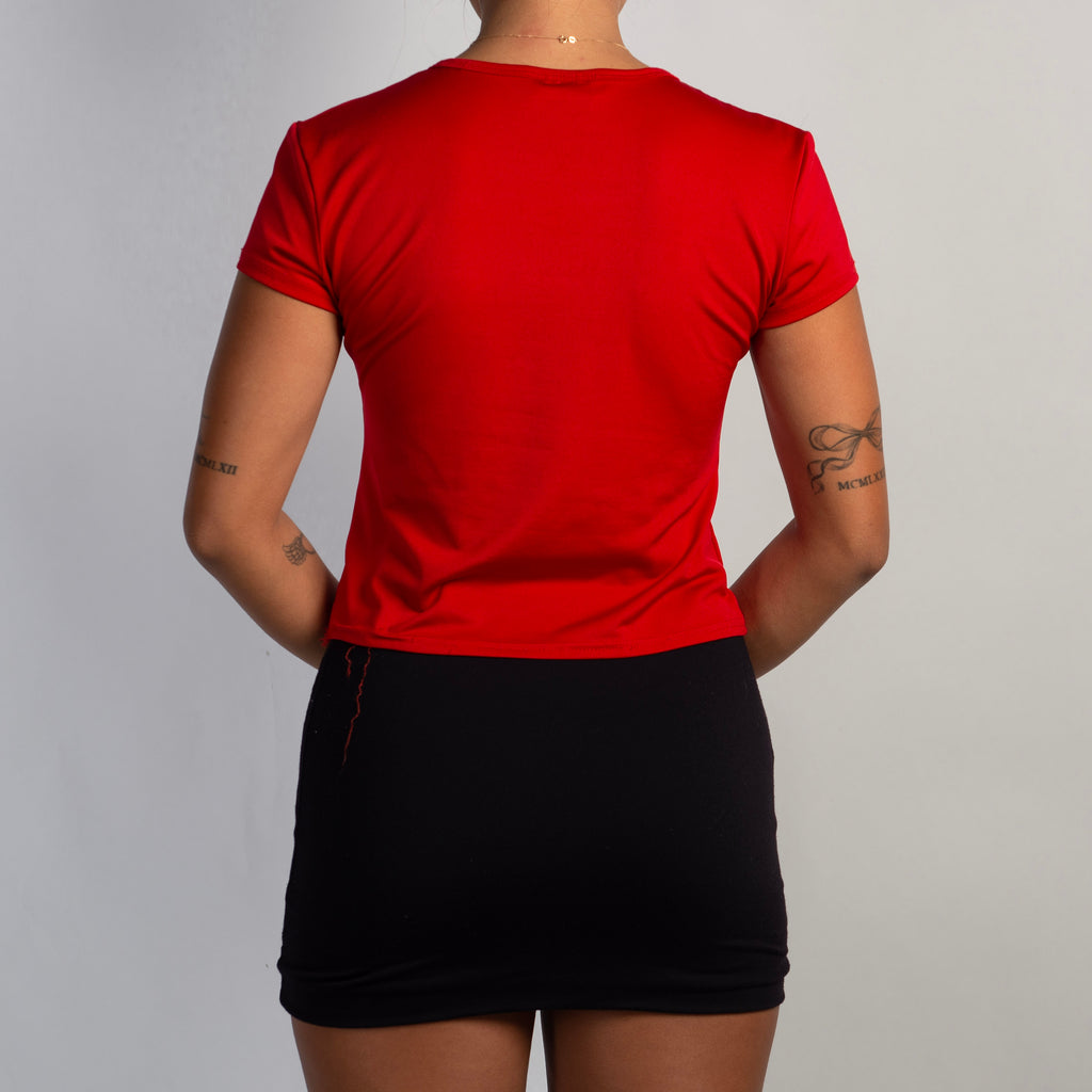 RED CUT OUT CROP TEE