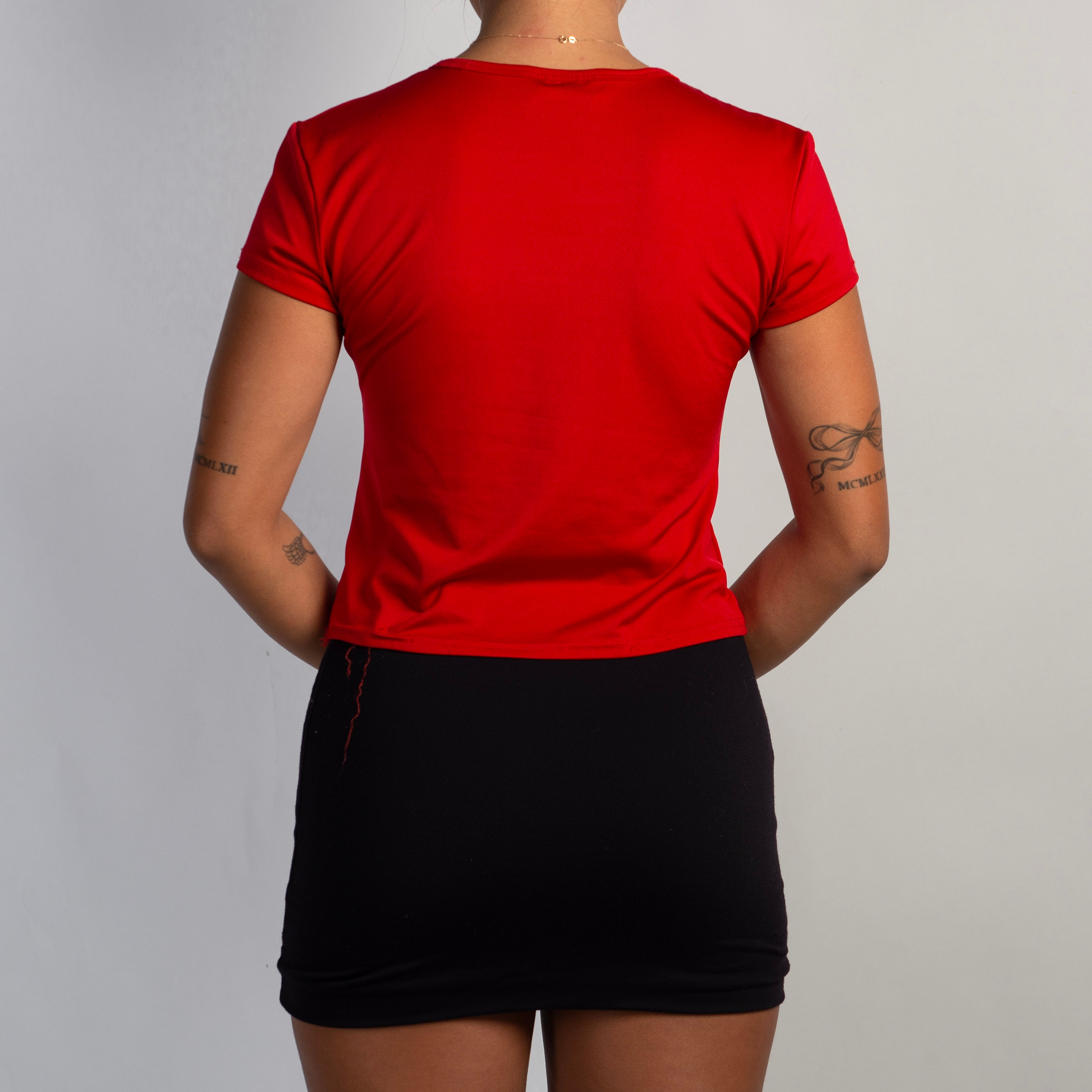 RED CUT OUT CROP TEE